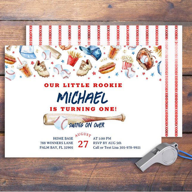 Rookie des Jahres Baseball Geburtstagsparty Einladung (Little Rookie Watercolor Party Invitation )