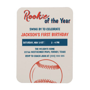 Rookie des Jahres Baseball Geburtstagsparty Magnet