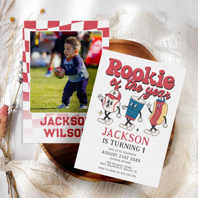 Rookie des Jahres Baseball Groovy 1. Geburtstag Einladung (Von Creator hochgeladen)