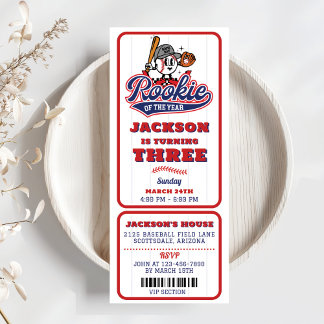 Rookie des Jahres Baseball Ticket 3. Geburtstag Einladung