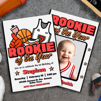 Rookie des Jahres - Boy First Birthday Basketball Einladung