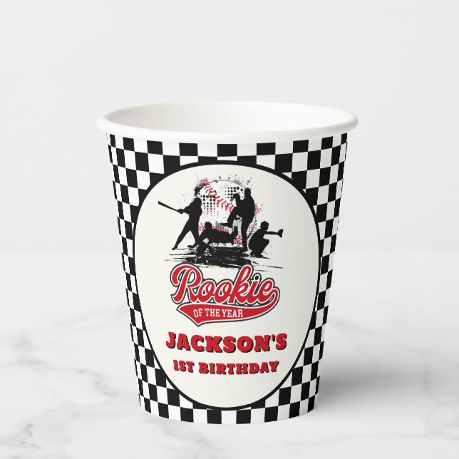 Rookie des Jahres Personalisiert Baseball Geburtst Pappbecher (Vorderseite)
