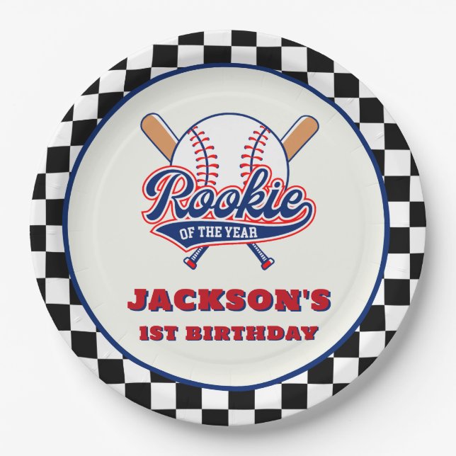Rookie des Jahres Personalisiert Baseball Geburtst Pappteller (Vorderseite)