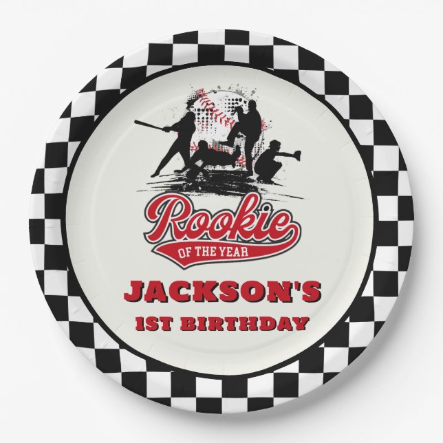 Rookie des Jahres Personalisiert Baseball Geburtst Pappteller (Vorderseite)