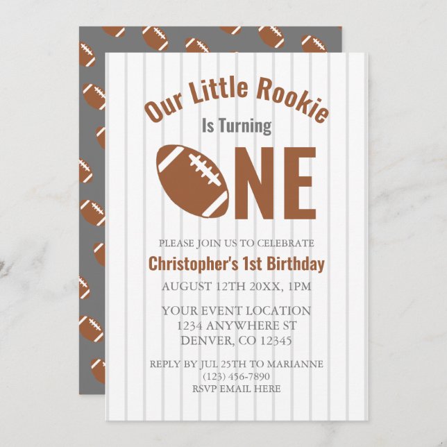 Rookie Football 1. Geburtstag Einladung (Vorne/Hinten)