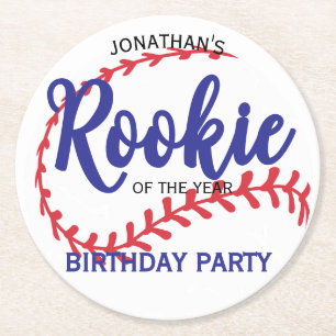 Rookie of the Year 1. Geburtstag Baseball Runder Pappuntersetzer