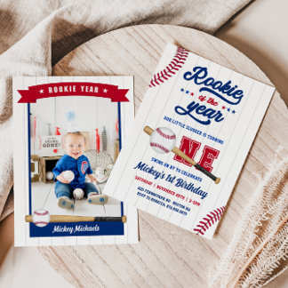 Rookie of the Year 1. Geburtstags-Baseball-Geburts Einladung