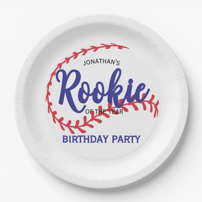 Rookie of the Year 1st Bday Baseball Pappteller (Vorderseite)