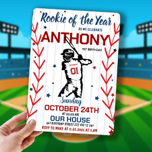 Rookie Of The Year Baseball 1. Geburtstagsfeier Einladung