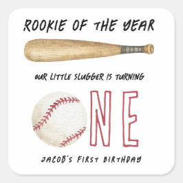 Rookie of the Year Baseball 1. Geburtstagsfeier Quadratischer Aufkleber