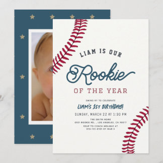 Rookie of the Year Baseball 1. Geburtstagsfoto Einladung