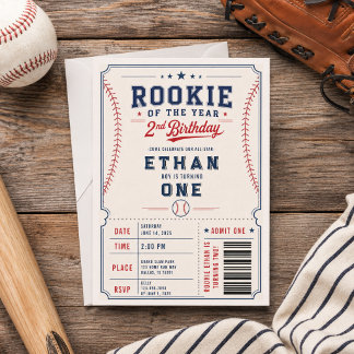 Rookie of the Year Baseball 2. Geburtstagsticket Einladung