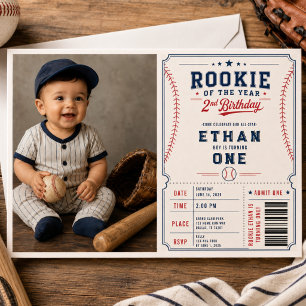 Rookie of the Year Baseball Foto 2. Geburtstag Einladung