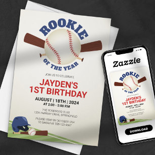 Rookie of the Year Baseball Rot Blau Geburtstag Einladung