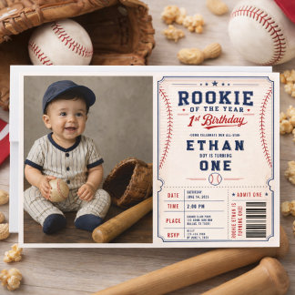 Rookie of the Year Baseball-Ticket 1. Geburtstag Einladung