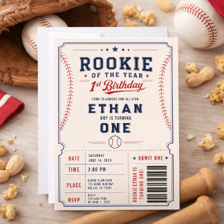 Rookie of the Year Baseball-Ticket 1. Geburtstag Einladung