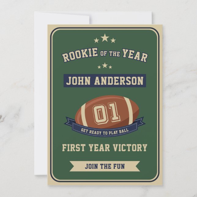 Rookie Of The Year Football 1st Birthday Party Einladung (Vorderseite)