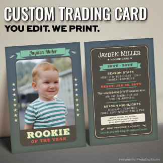 Rookie Year Baseball 1. Geburtstagskarte Telefonnummerkarte