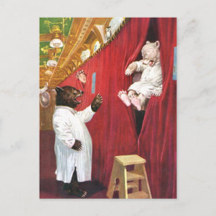 Roosevelt Bears auf einem Zug im Schlafwagen Postkarte
