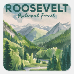 Roosevelt National Forest Watercolor Travel Quadratischer Aufkleber