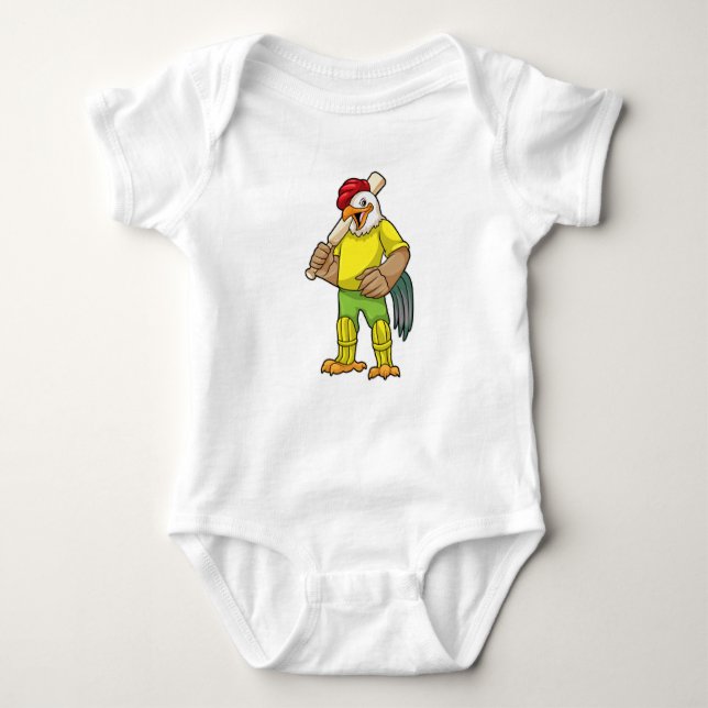 Rooster als Batsman mit Cricket Fleet Baby Strampler (Vorderseite)