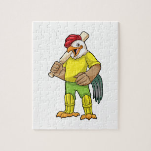 Rooster als Batsman mit Cricket Fleet Puzzle