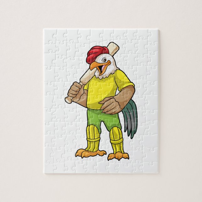 Rooster als Batsman mit Cricket Fleet Puzzle (Vertikal)