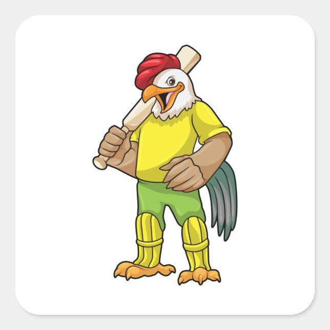 Rooster als Batsman mit Cricket Fleet Quadratischer Aufkleber (Vorderseite)