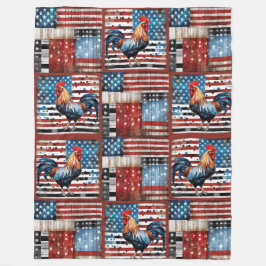 Rooster American Flag Folk Art Quilt Fleecedecke