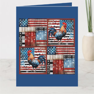 Rooster American Flag Folk Art Quilt Karte