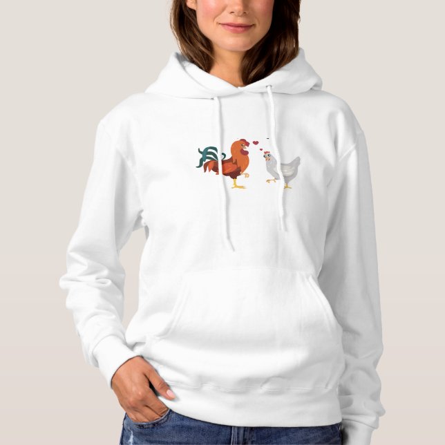 Rooster and Hen in Love Women’s Hoodi – Cute Farm  Hoodie (Vorderseite)