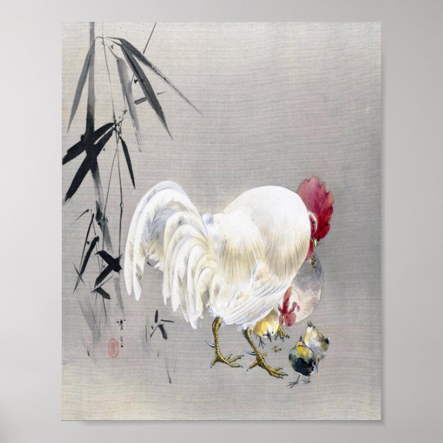 Rooster and Hen with Chicks, Watanabe Seitei Poster (Vorne)