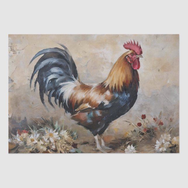 Rooster Art Ölgemälde Dekoupage Seidenpapier (Vorderseite)