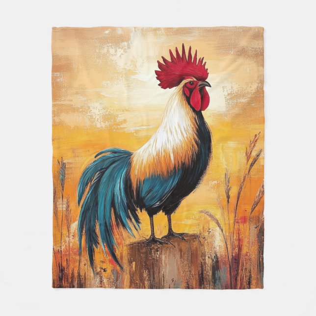 Rooster auf einer Post-Oil-Malerei Fleecedecke (Vorderseite)