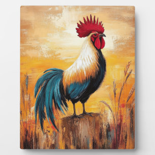 Rooster auf einer Post-Oil-Malerei Fotoplatte