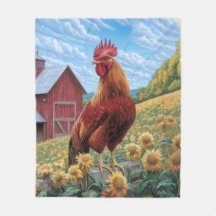 Rooster auf einer Sonnenblumenzucht Fleecedecke