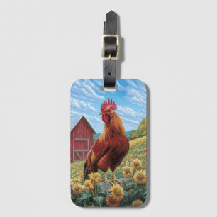 Rooster auf einer Sonnenblumenzucht Gepäckanhänger