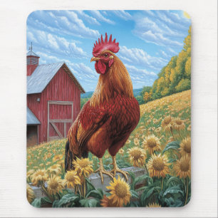 Rooster auf einer Sonnenblumenzucht Mousepad