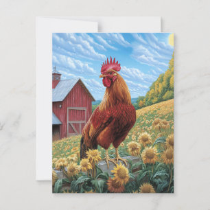 Rooster auf einer Sonnenblumenzucht Postkarte