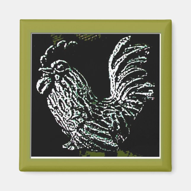 Rooster auf Grün Magnet (Vorne)