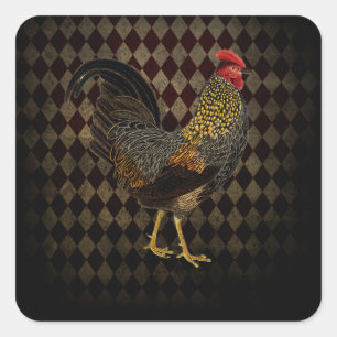 Rooster auf Harlequin Quadratischer Aufkleber