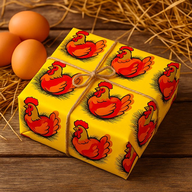 Rooster auf Stroh Geschenkpapier (Von Creator hochgeladen)