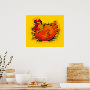 Rooster auf Stroh Poster