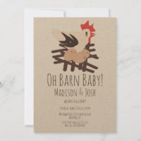 Rooster Barn Animals Farm Baby Dusche Art Invitati