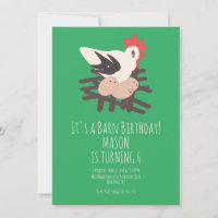 Rooster Barn Animals Farm Geburtstag Art Green