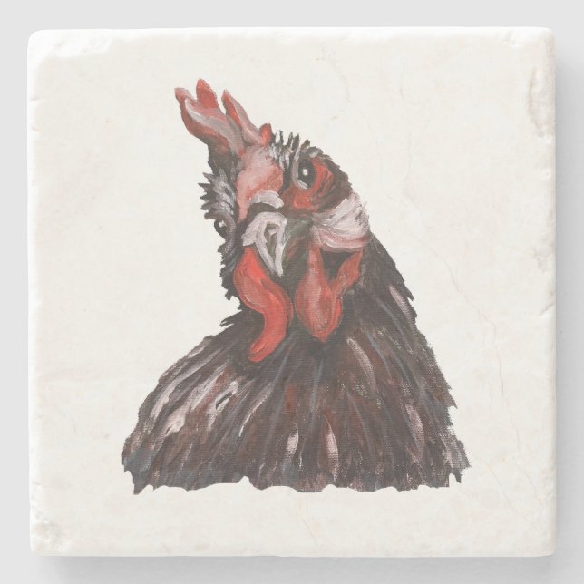 Rooster Bauernhof Malerei Marmor Stone Untersetzer (Vorderseite)