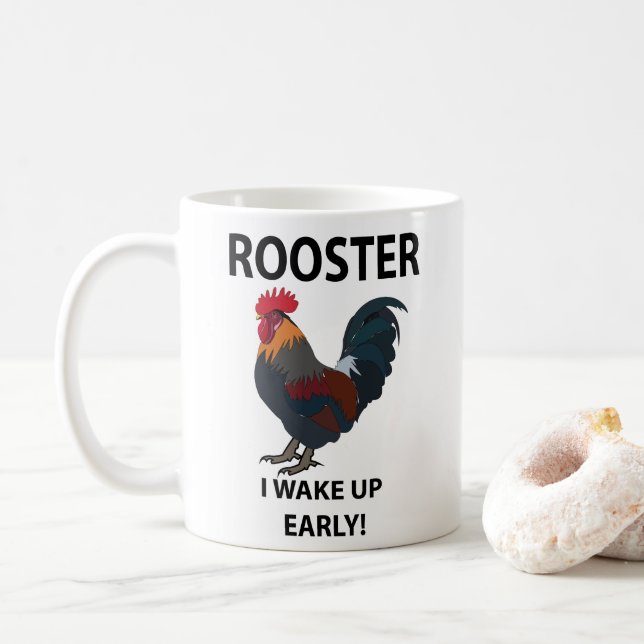 Rooster Bird Weckte ich auf Early Funny Rooster Kaffeetasse (Mit Donut)