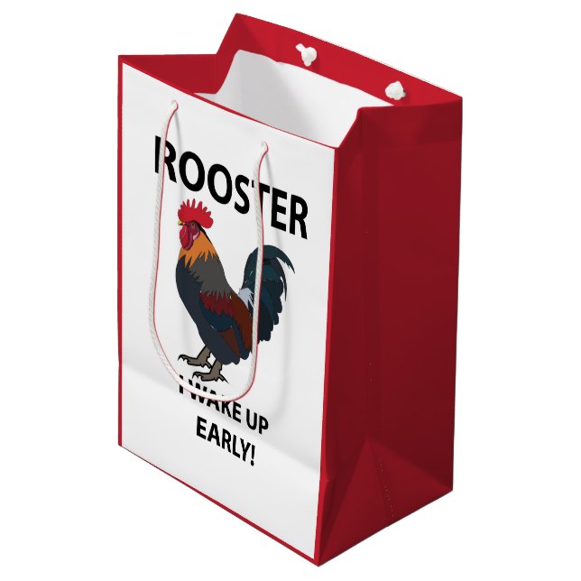 Rooster Bird Weckte ich auf Early Funny Rooster Mittlere Geschenktüte (Vorderseite Schrägansicht)