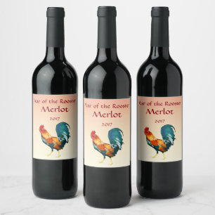 Rooster Bird Wine Label Weinetikett