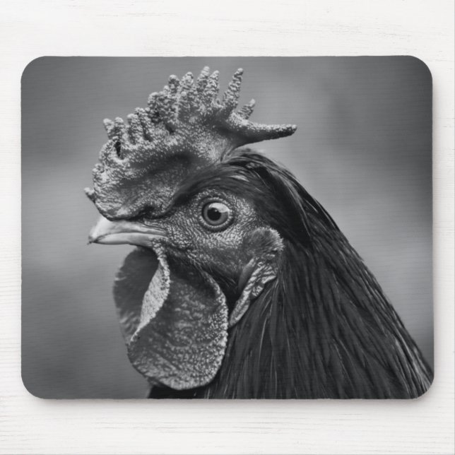 Rooster Black and White Mousepad (Vorne)